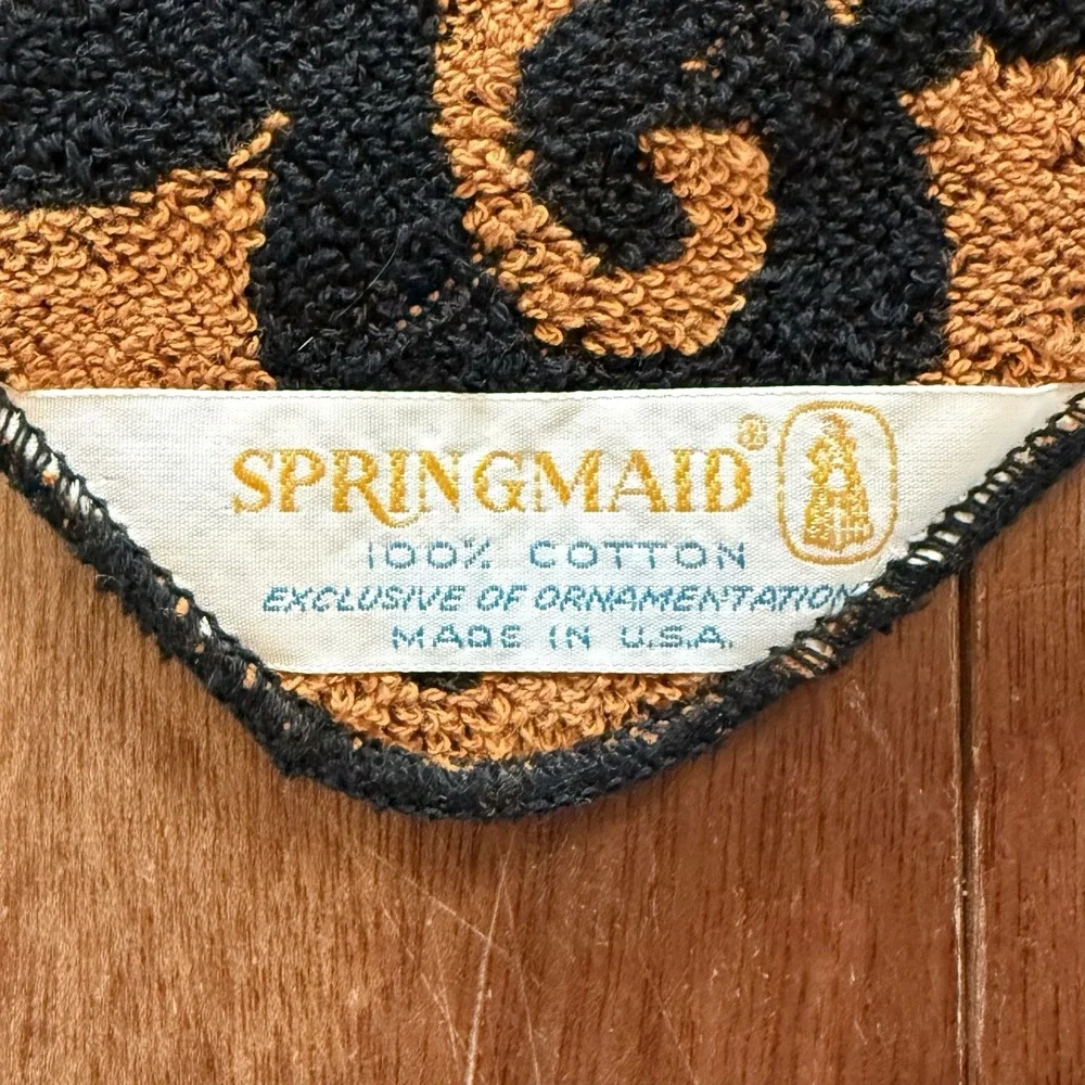 6pc VTG 1960s MCM Springmaid Orange Black Damask Bath Towel Set Hand Washcloth